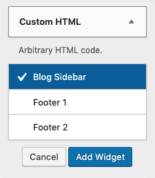 thêm Widget tới trang chủ từ trong Custom HTML menu