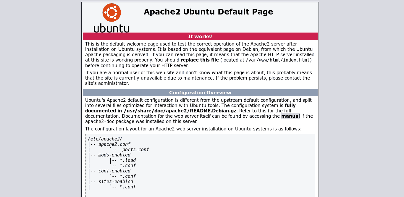 màn hình mặc định của Apache trên trình duyệt