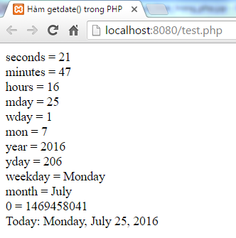Chuyển đổi Time Stamp với hàm getdate() trong PHP