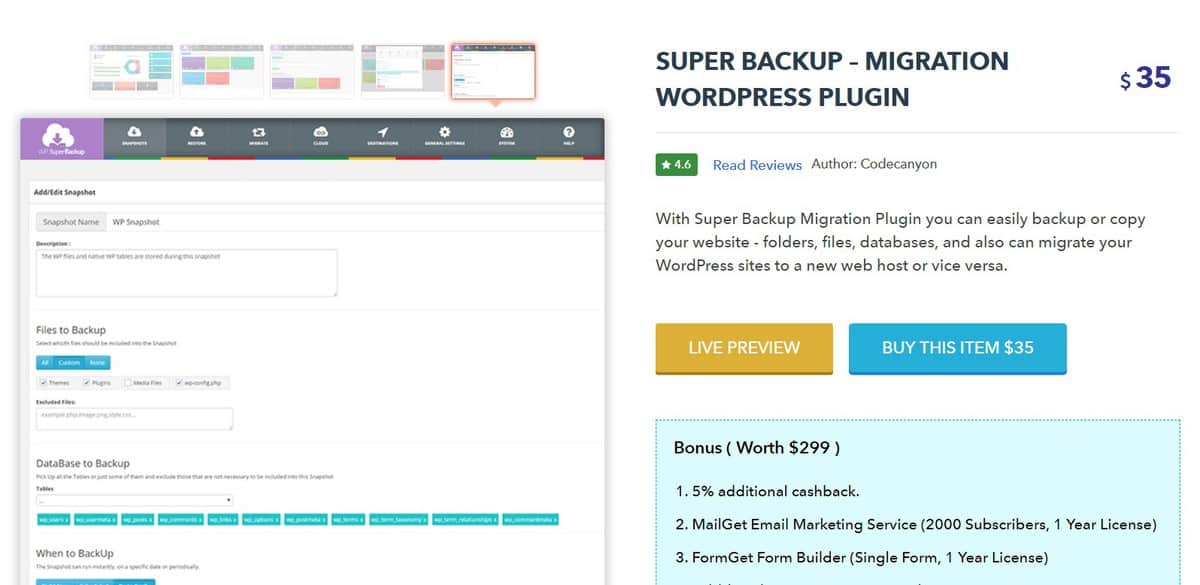 WordPress migration plugin Super Backup WordPress