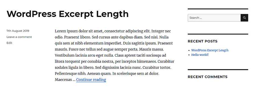 ví dụ WordPress excerpt length.
